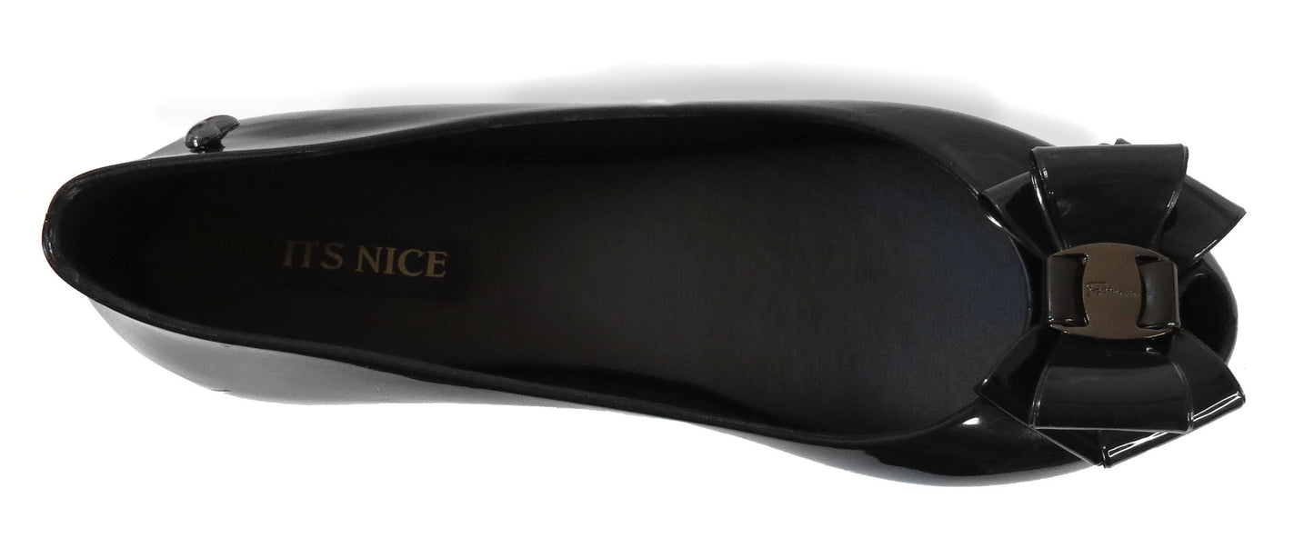 KATRINA LADIES FLAT WOMENS BOW PATENT JELLY BOW SLIP ON SHOES BALLERINA PUMP SIZE 3-8