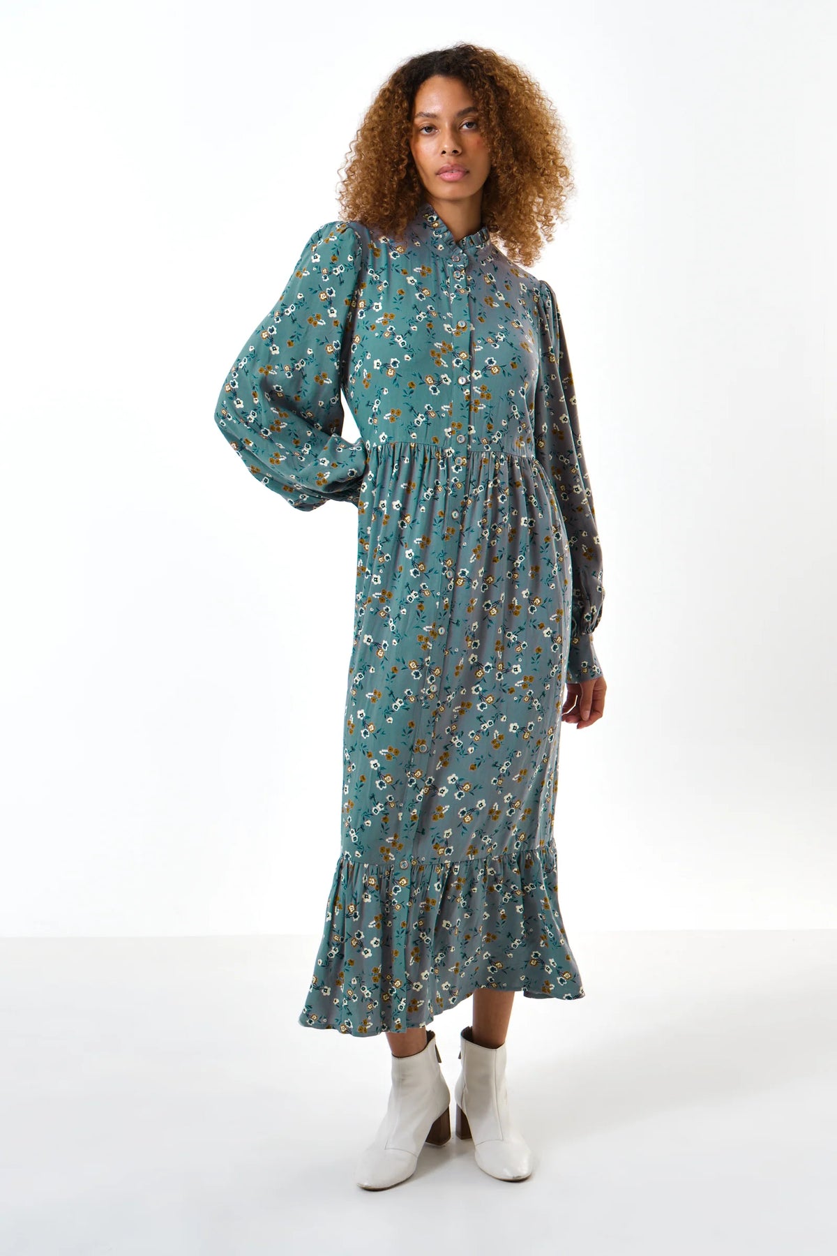 Bricia Naïve Posy Print Tiered Midi Dress - Teal
