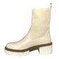 Emelyn Ladies Stretchy Knit Sock Faux Leather Mid Block Heel Casual Winter Ankle Boots Beige