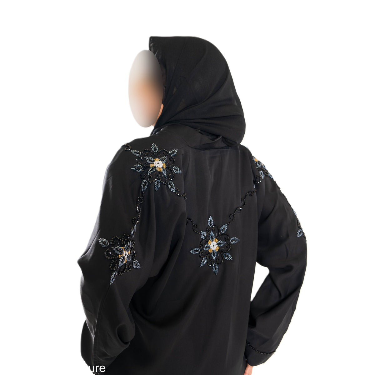 Black Cut Dana on Back Abaya with Elegant Embroidery and Soft Fabric for Comfort
