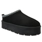 Ladies Platform Aztec Embroidery Faux Fur Slippers