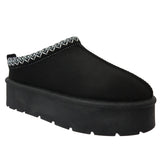 Ladies Platform Aztec Embroidery Faux Fur Slippers