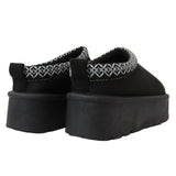 Ladies Platform Aztec Embroidery Faux Fur Slippers