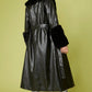 Black Faux Leather Jacket with Detachable Faux Fur Cuffs and Collar