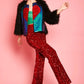 Black Knitted Bamboo Sequin Faux Mongolian Fur Coat