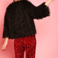 Black Knitted Bamboo Sequin Faux Mongolian Fur Coat