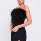 Black Feather Strapless Bodycon Slit Dress