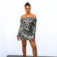 Black & Silver Off Shoulder Sequin Midi Dress