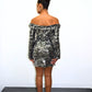 Black & Silver Off Shoulder Sequin Midi Dress