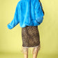 Blue and Leopard Print Faux Fur Coat