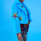 Blue Bamboo Faux Fur Sequins Star Jacket