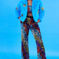 Blue Bamboo Faux Fur Sequins Star Jacket