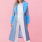 Blue Faux Leather Jacket with Detachable Faux Fur Cuffs and Collar