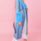 Blue Faux Leather Jacket with Detachable Faux Fur Cuffs and Collar