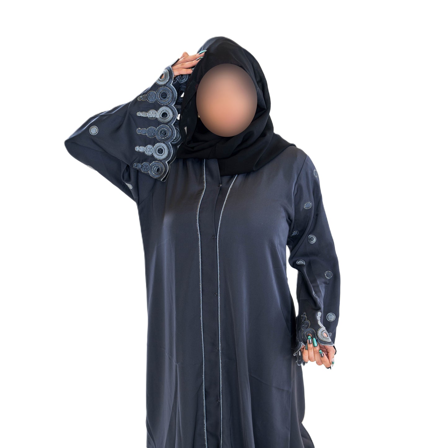 Coloured Embroidered Sleeves Abaya with Intricately Designed Richly Colored Sleeves for Modesty and Style