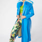 Blue Tencel Blend Eco Leather Trench Coat