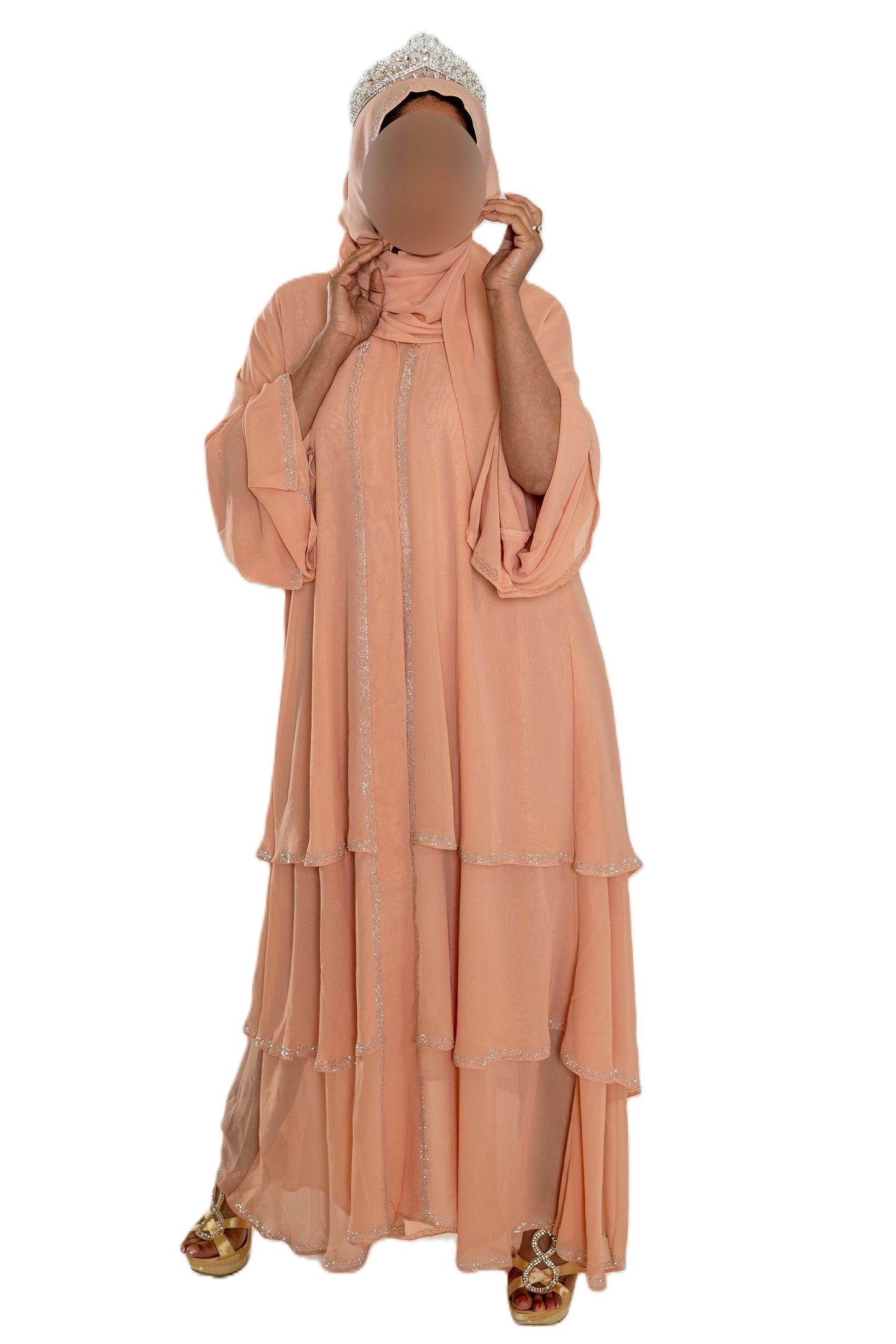 Chiffon Triple Layered Abaya in Vibrant Teal for Elegance and Comfort