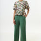 Camile 3D Daisy Print Peplum Blouse - Green