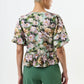 Camile 3D Daisy Print Peplum Blouse - Green