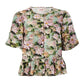 Camile 3D Daisy Print Peplum Blouse - Green