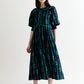 Caris Tie Up Statement Collar 3/4 Sleeve Midi Dress – Navy
