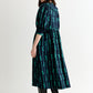 Caris Tie Up Statement Collar 3/4 Sleeve Midi Dress – Navy