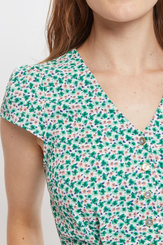 Louche Cathleen Mint Blossom Print Mini Tea Dress