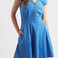 Louche Cathleen Blue Mini Baby Cord Tea Dress
