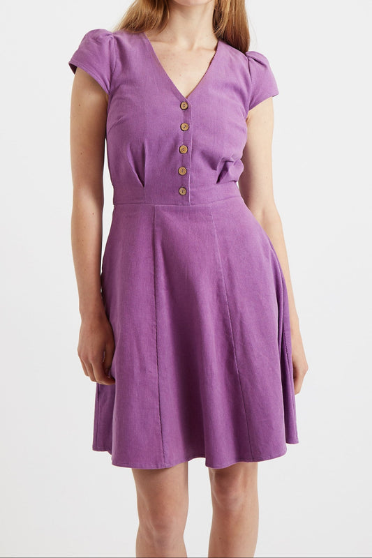 Louche Cathleen Lilac Mini Baby Cord Tea Dress