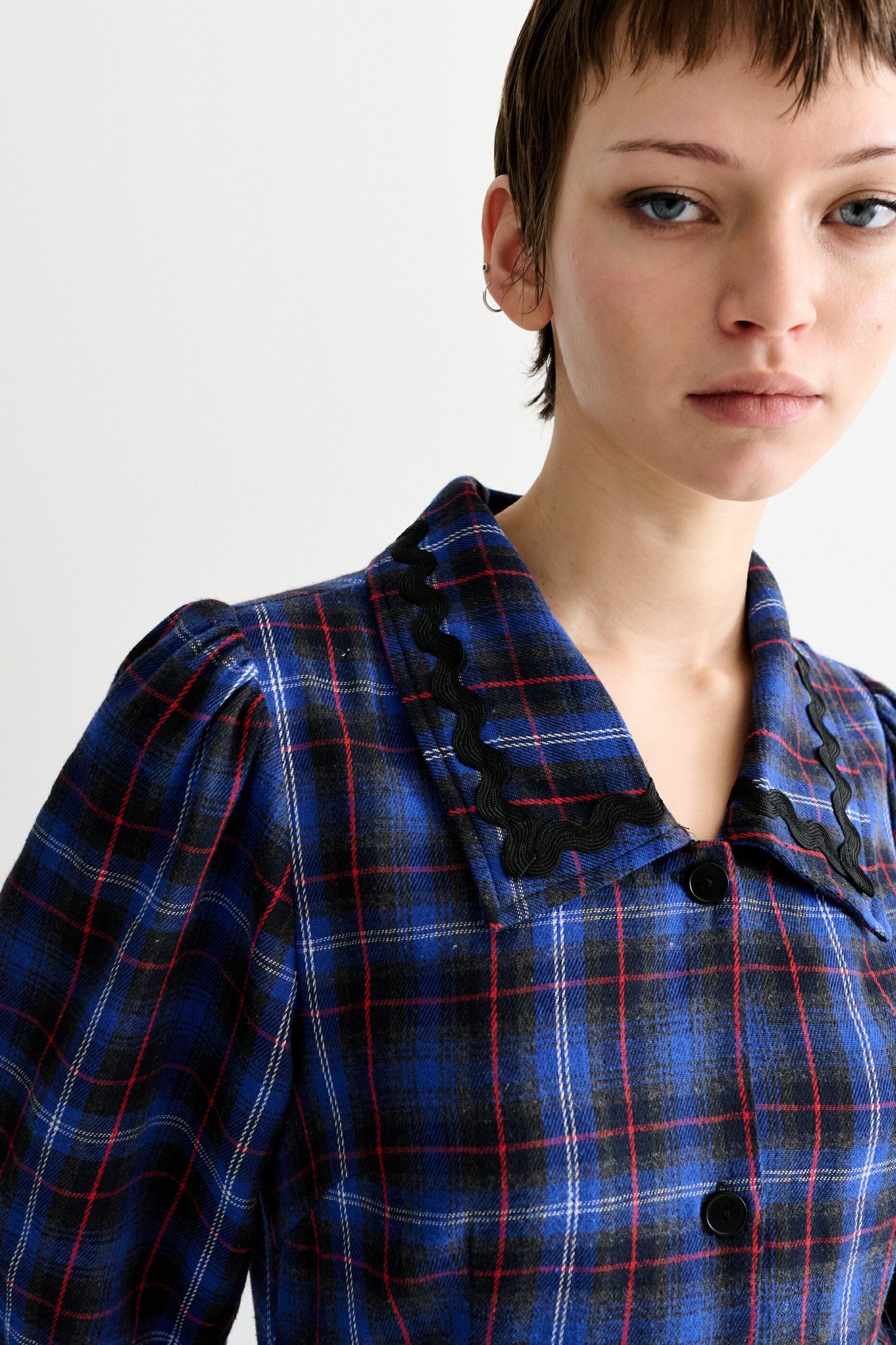 Catlin Winter Check Button Through Midi Dress – Blue