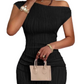 Textured Single Shoulder Bodycon Maxi Dress