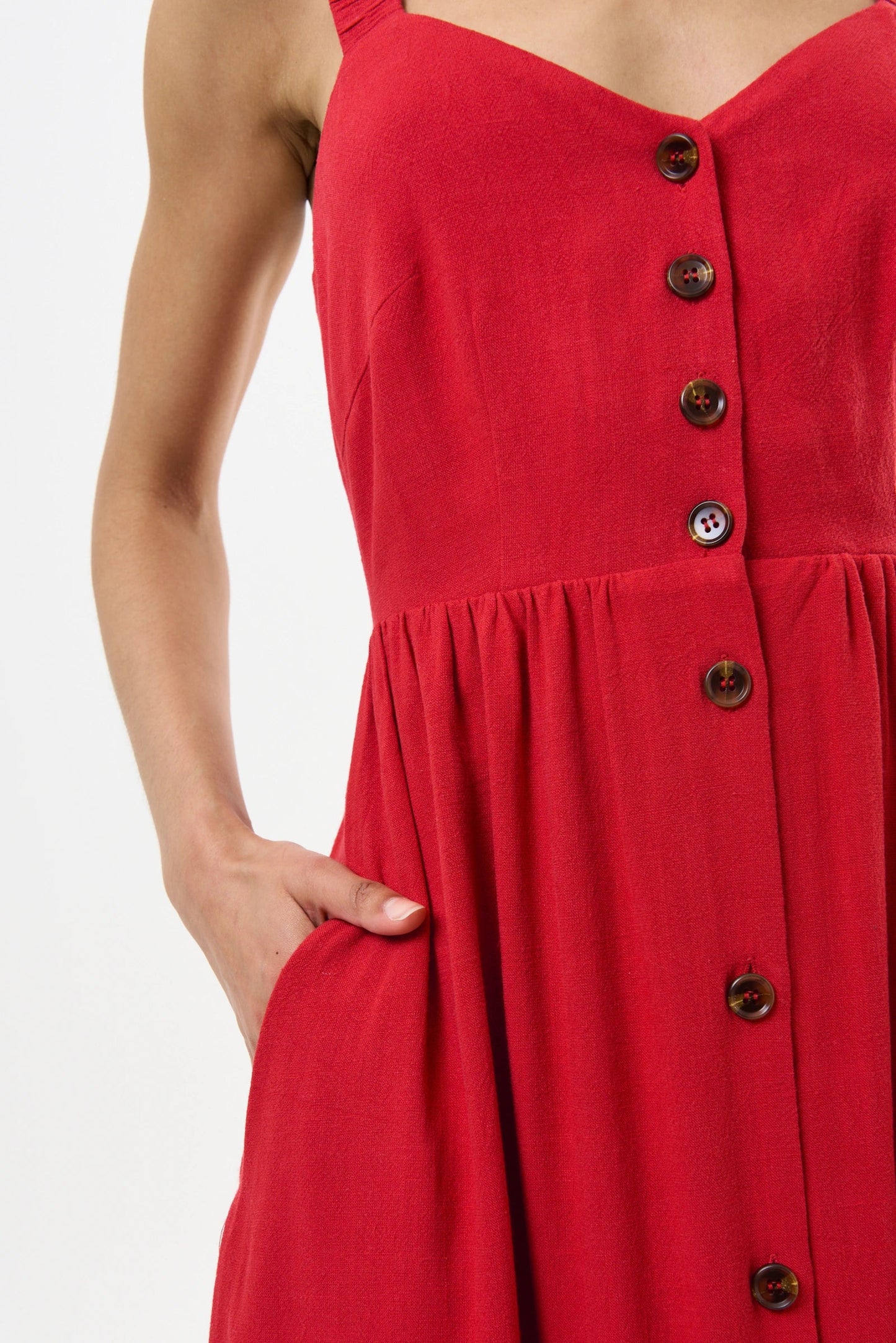 Clover Linen Mix Midi Sundress - Red