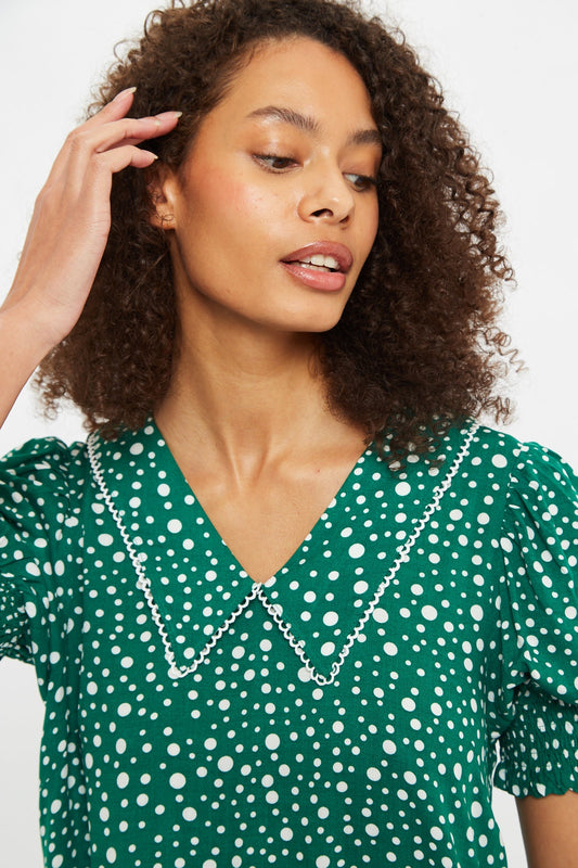 Louche Cora Spot It Print Statement Collar Short Sleeve Mini Dress