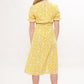 Corina Flower Dot Print Midi Tea Dress - Mustard