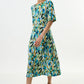 Corrine Brushstroke Print Short Sleeve Midi Dress - Green