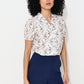 Cressida Regency Print Frill Trim V-Neck Blouse