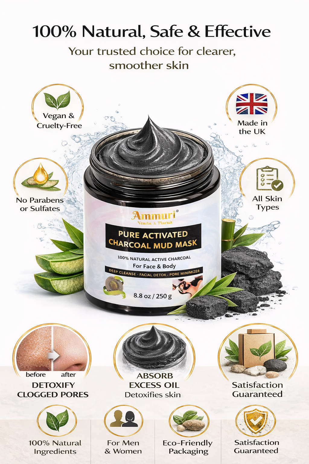 Ammuri Pure Activated Charcoal Mud Mask for Pigmentation