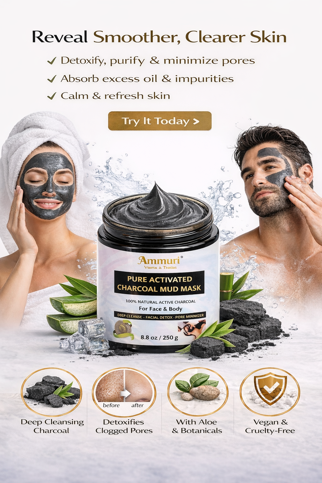 Ammuri Pure Activated Charcoal Mud Mask for Pigmentation