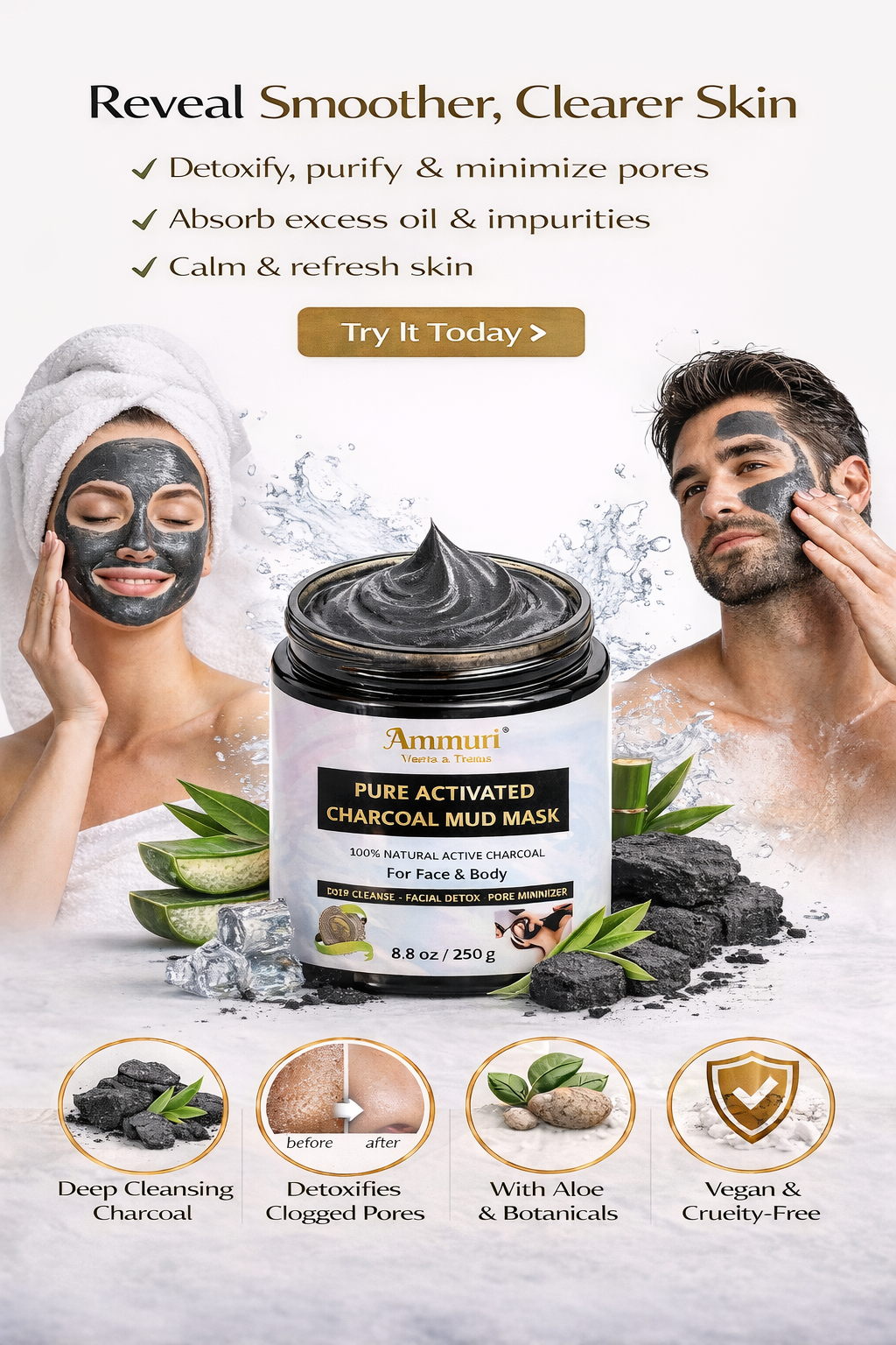 Ammuri Pure Activated Charcoal Mud Mask for Pigmentation