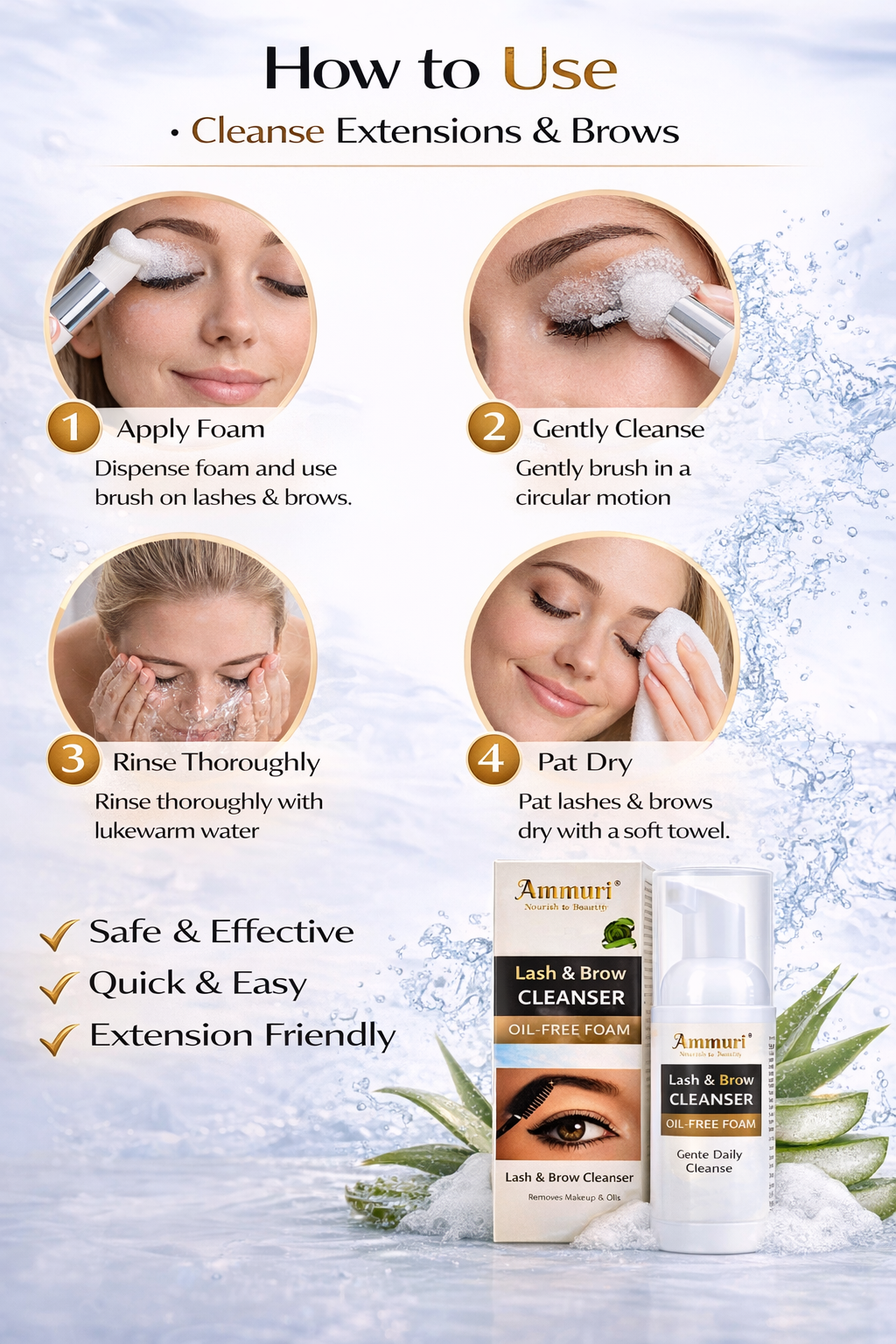 Ammuri Lash & Brow Cleanser Foam – Lash Extension Safe Makeup Remover 50ml
