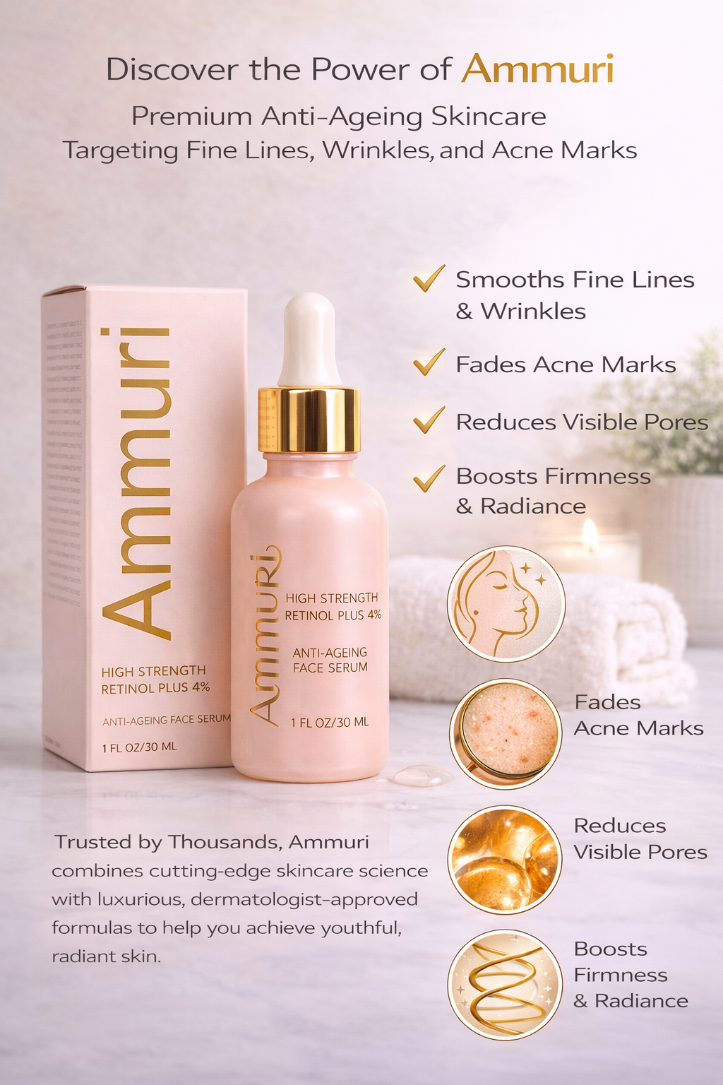 Ammuri 4% Retinol Serum - High Strength Anti-Aging Face Treatment 30ml