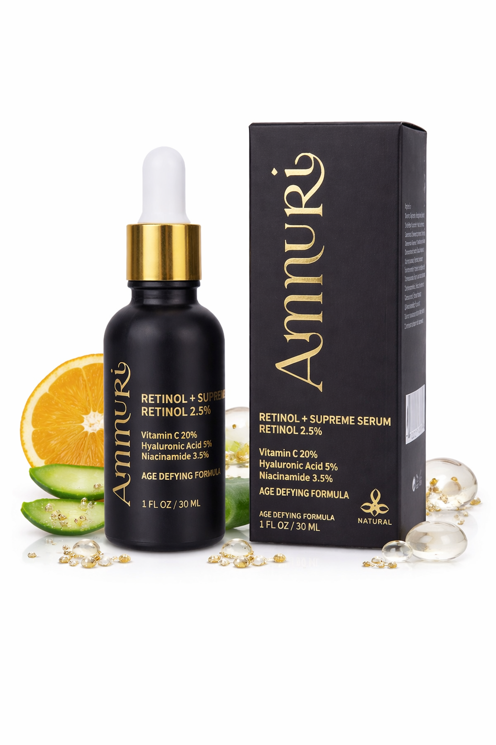 Ammuri Retinol 2.5% Face Serum - Retinol Serum with Vitamin C and Niacinamide