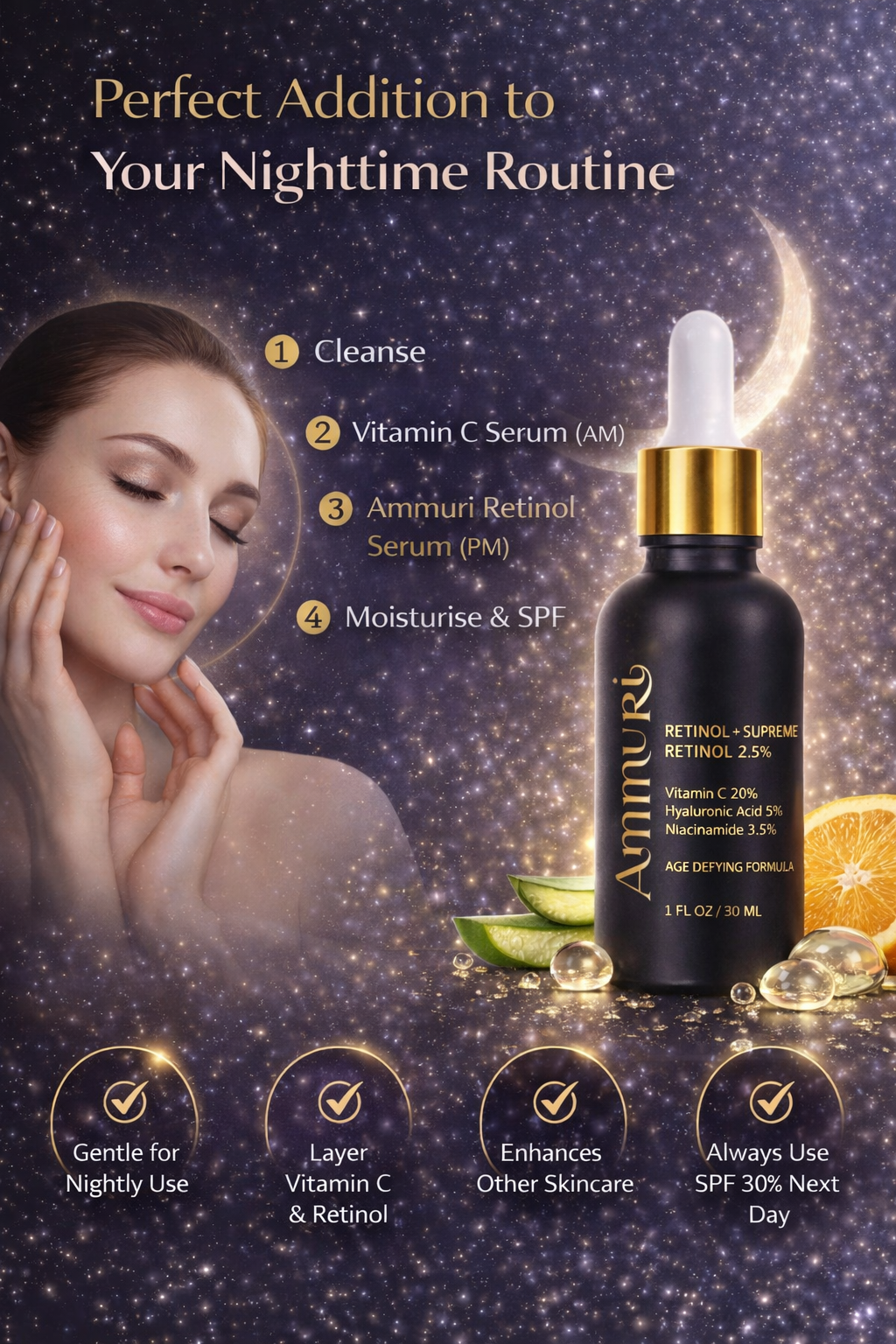 Ammuri Retinol 2.5% Face Serum - Retinol Serum with Vitamin C and Niacinamide