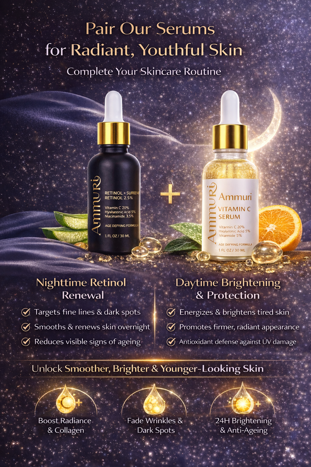 Ammuri Retinol 2.5% Face Serum - Retinol Serum with Vitamin C and Niacinamide