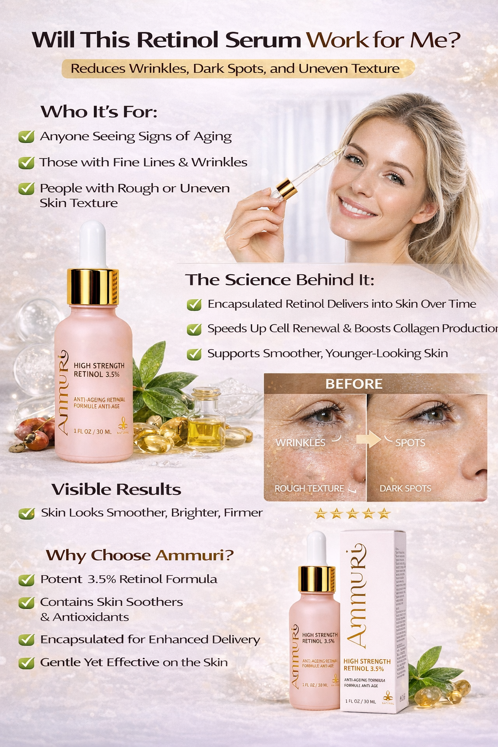 Ammuri 3.5% Retinol High Strength Face Serum – Anti-Ageing Formula