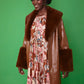 Chocolate Faux Leather Jacket with Detachable Faux Fur Cuffs and Collar