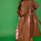 Chocolate Faux Leather Jacket with Detachable Faux Fur Cuffs and Collar
