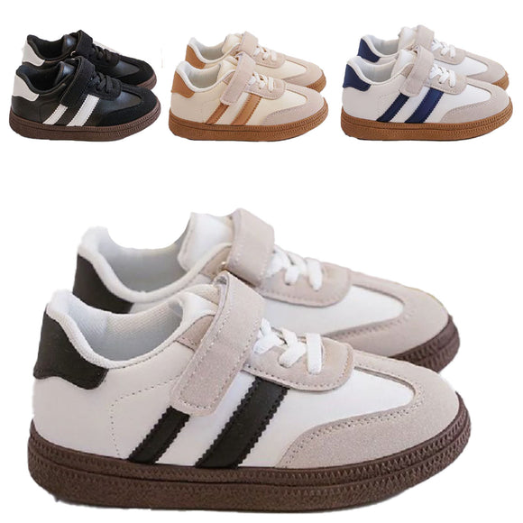 Boys Girls Stylish Kids’ Faux Leather Trainers with Stripes School Comfy Unisex Design