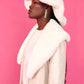 Cream Faux Leather Jacket with Detachable Faux Fur Cuffs and Collar
