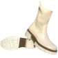 Emelyn Ladies Stretchy Knit Sock Faux Leather Mid Block Heel Casual Winter Ankle Boots Beige